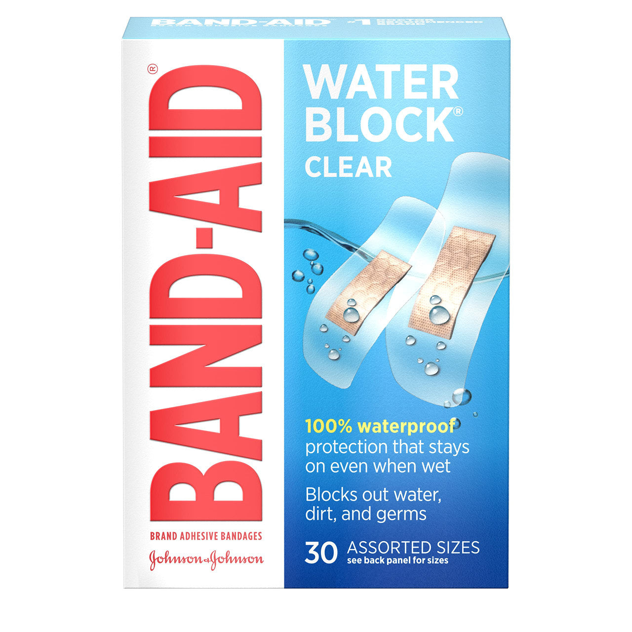 Band-Aid Water Block Plus Clear Transparent Adhesive Bandages, 30 Ea